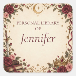 Pegatina Cuadrada Ex libris personalizado de Romantasy