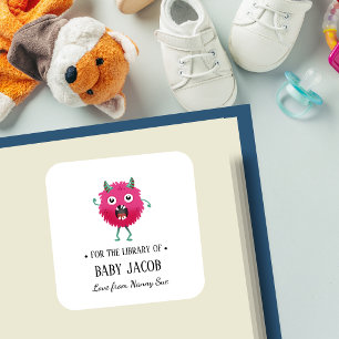 Pegatina Cuadrada Ex libris personalizado para bebé y niño pequeño c