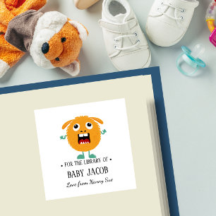 Pegatina Cuadrada Ex libris personalizado para bebé y niño pequeño c