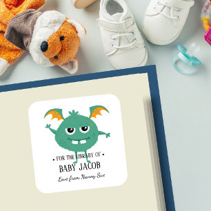 Pegatina Cuadrada Ex libris personalizado para bebé y niño pequeño e