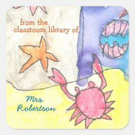 Pegatina Cuadrada Ex libris personalizado para regalo de maestro pai