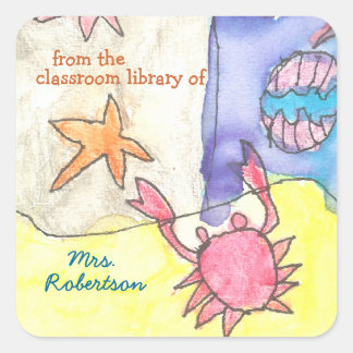 Pegatina Cuadrada Ex libris personalizado para regalo de maestro pai