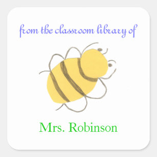 Pegatina Cuadrada Ex libris personalizados de abeja pequeña para mae