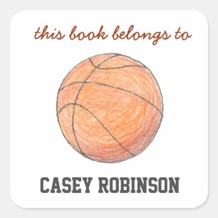 Pegatina Cuadrada Ex libris personalizados de baloncesto para niños