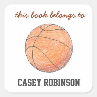 Pegatina Cuadrada Ex libris personalizados de baloncesto para niños