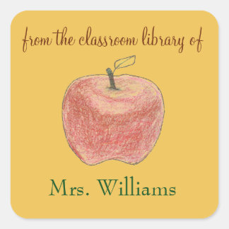 Pegatina Cuadrada Ex libris personalizados para maestros con manzana