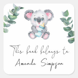 Pegatina Cuadrada Ex libris - Shower de bebé de Koala