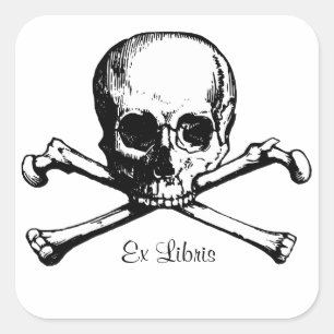 Pegatina Cuadrada Ex Libris Skull
