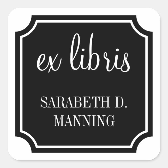 Pegatina Cuadrada Ex Libris Square Mansard Border Bookplate (Anverso)