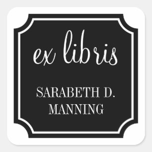 Pegatina Cuadrada Ex Libris Square Mansard Border Bookplate