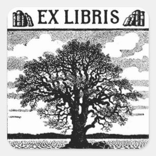 Pegatina Cuadrada Ex Libris Tree Bookplate