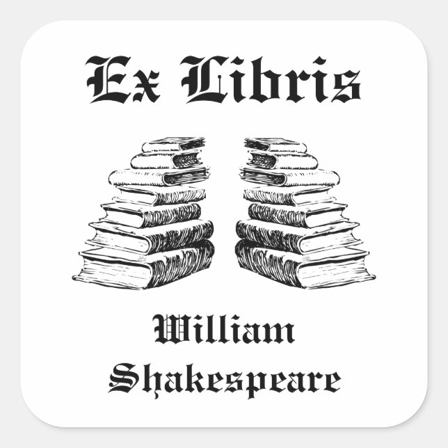 Pegatina Cuadrada Ex Libris Vintage Books Personalizado Bookplate (Anverso)