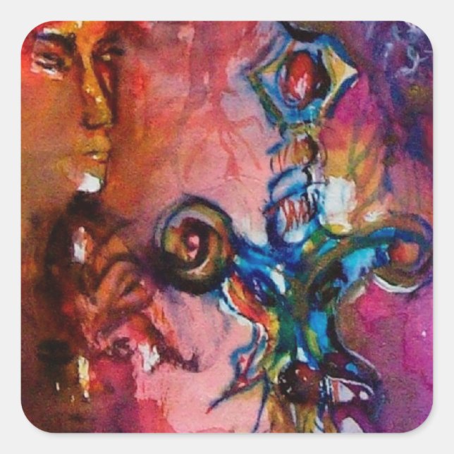 Pegatina Cuadrada EXCALIBUR Espada Mágica Leyendas Arturas Acuarela (Anverso)