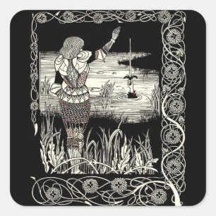 Pegatina Cuadrada Excalibur que sube del lago