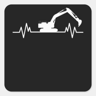 Pegatina Cuadrada Excavator Heartbeat Motif Obra de construcción