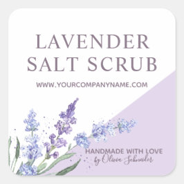 Pegatina Cuadrada Exfoliante de Sal Floral Lavanda Acuarela