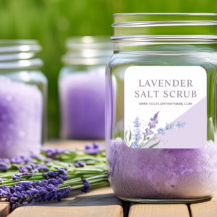 Pegatina Cuadrada Exfoliante de Sal Lavanda Acuarela Floral