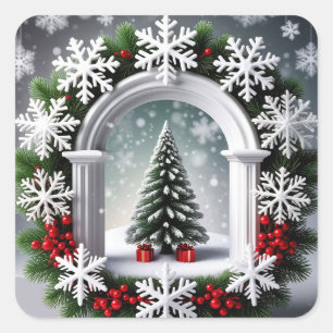 Pegatina Cuadrada Exhibición festiva de ventana de Navidad