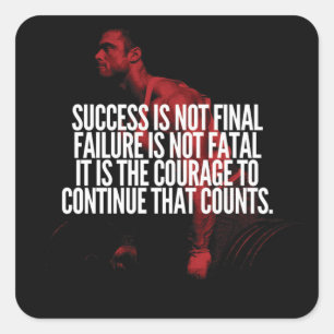 Pegatina Cuadrada Éxito, fracaso y coraje. Motivación de entrenamien