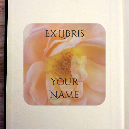Pegatina Cuadrada Exlibris de Rosa Color Melocotón