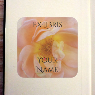 Pegatina Cuadrada Exlibris de Rosa Color Melocotón