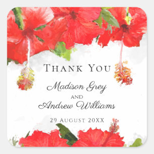 Pegatina Cuadrada Exótico Red Hibiscus Flower Art Gracias