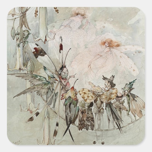 Pegatina Cuadrada “Exotics at Play” by A Duncan Carse (Anverso)