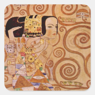 Pegatina Cuadrada Expectación de Klimt Arte Nouveau Victoriano Antig