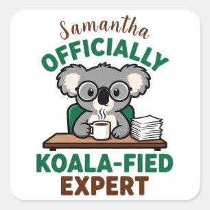 Pegatina Cuadrada Experto en café divertido oficialmente koalificado