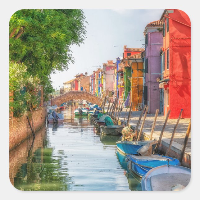 Pegatina Cuadrada Explora el Encanto Vibrante de Burano (Anverso)