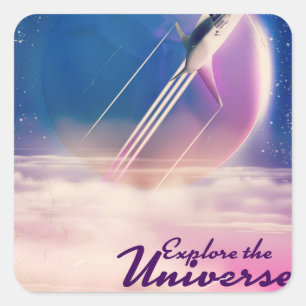 Pegatina Cuadrada Explora el Universo Póster vintage del espacio