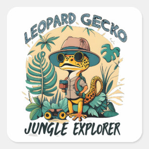 Pegatina Cuadrada Explorador de jungla de leopardo gecko : aventura
