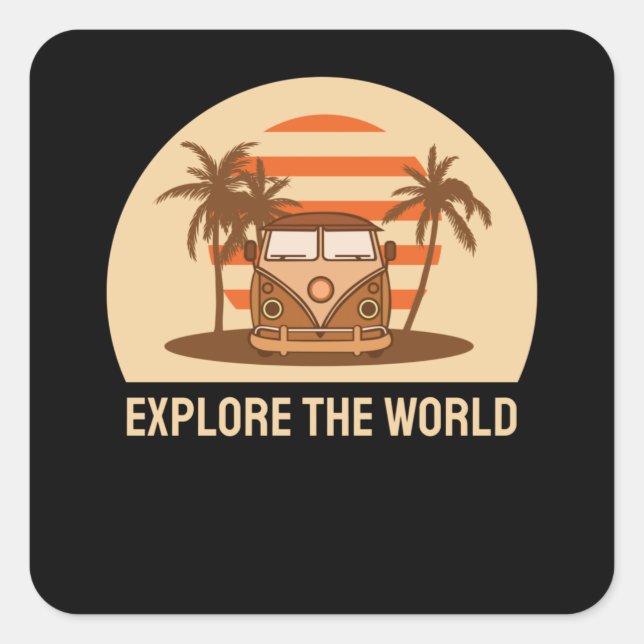 Pegatina Cuadrada Explorar El Mundo (Anverso)