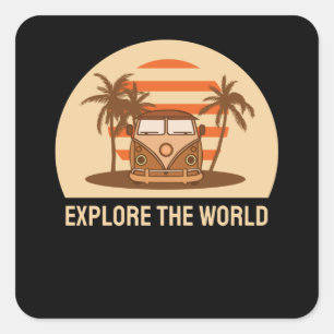 Pegatina Cuadrada Explorar El Mundo
