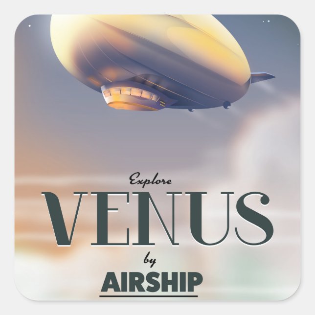 Pegatina Cuadrada Explorar Venus Por Aeronave (Anverso)