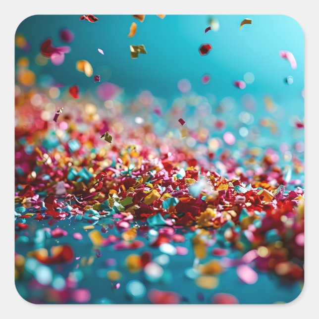 Pegatina Cuadrada Explosión de Confetti (Anverso)