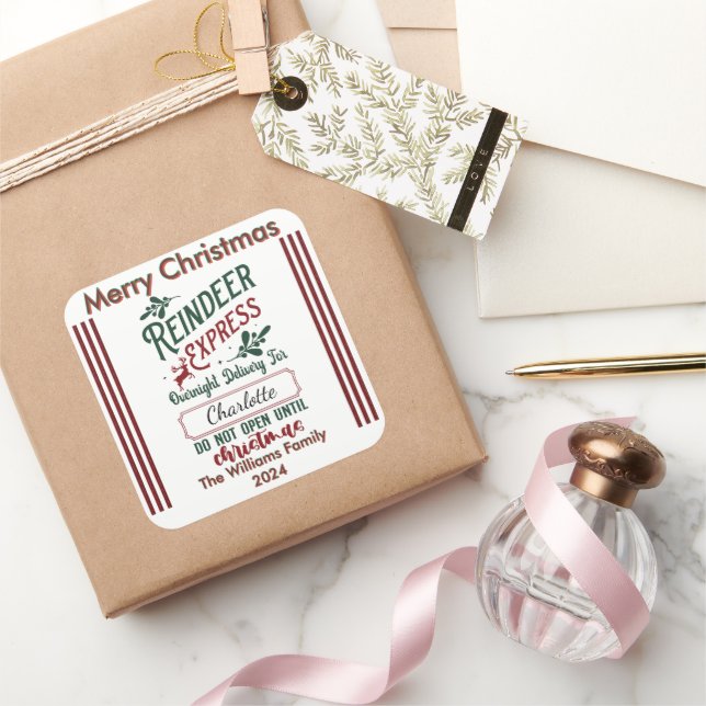 Pegatina Cuadrada Exprés de renos: ¡Alegre diversión de vacaciones! (Regalar)