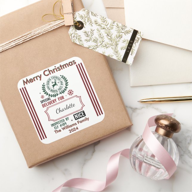 Pegatina Cuadrada Express de renos: alegre temporada de vacaciones (Regalar)