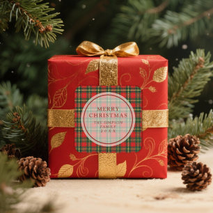 Pegatina Cuadrada Exquisite Classic Festive Christmas Red Tartan