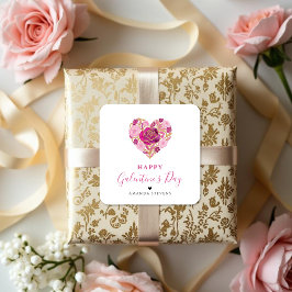 Pegatina Cuadrada Exquisite Pink Floral Heart Galentine's Day Party 