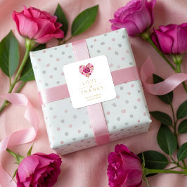 Pegatina Cuadrada Exquisite Pink Floral Heart Love & Thanks