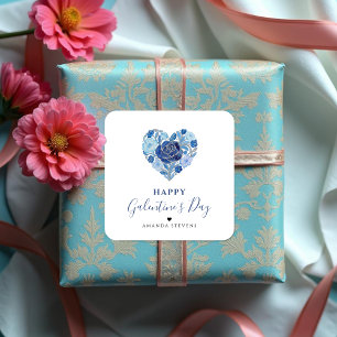 Pegatina Cuadrada Exquisite Red Floral Heart Galentine's Day Party 