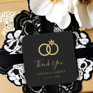 Pegatina Cuadrada Exquisito Boda Rings Luxury Boda Gold Black