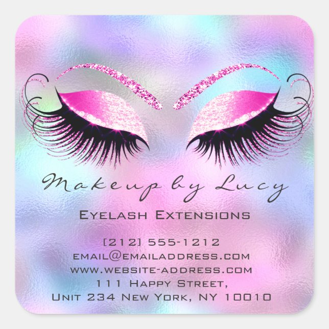 Pegatina Cuadrada Extensión de Eyelash Maquillaje Salón De Belleza R (Anverso)
