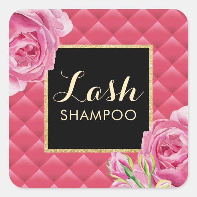 Pegatina Cuadrada Extensión Eyelash Limpieza Lux Floral Rosa (Anverso)