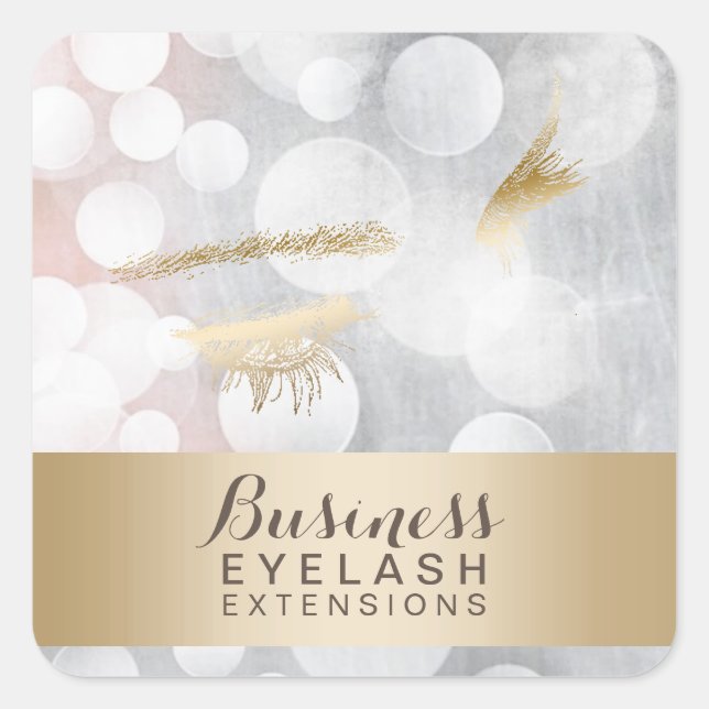 Pegatina Cuadrada Extensiones de Eyelash Plata y Oro Modernas (Anverso)