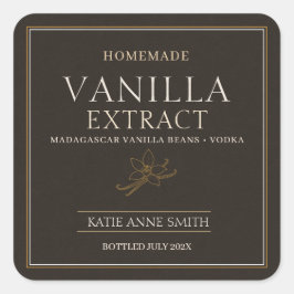 Pegatina Cuadrada Extracto de vainilla casero personalizado marrón