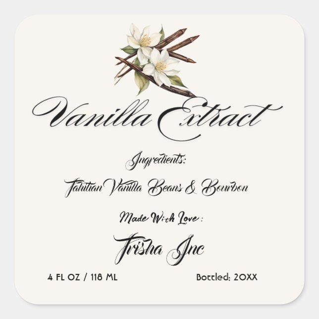 Pegatina Cuadrada Extracto de vainilla para pequeñas empresas person (Anverso)