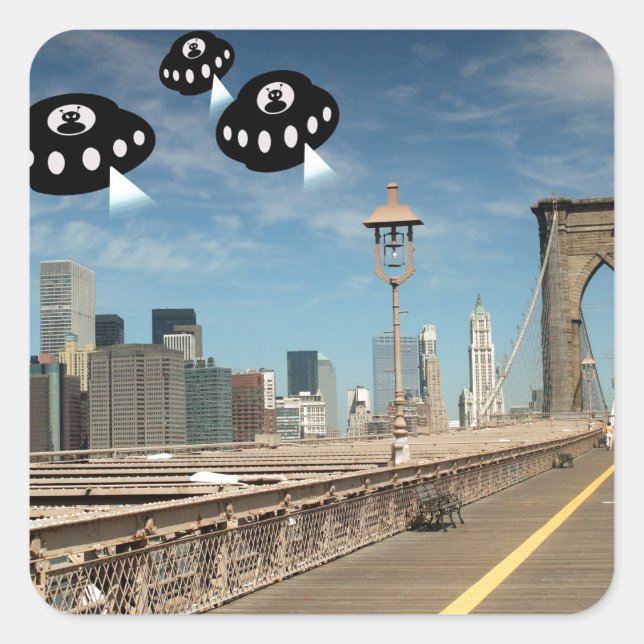 Pegatina Cuadrada Extranjeros invaden Nueva York (Anverso)