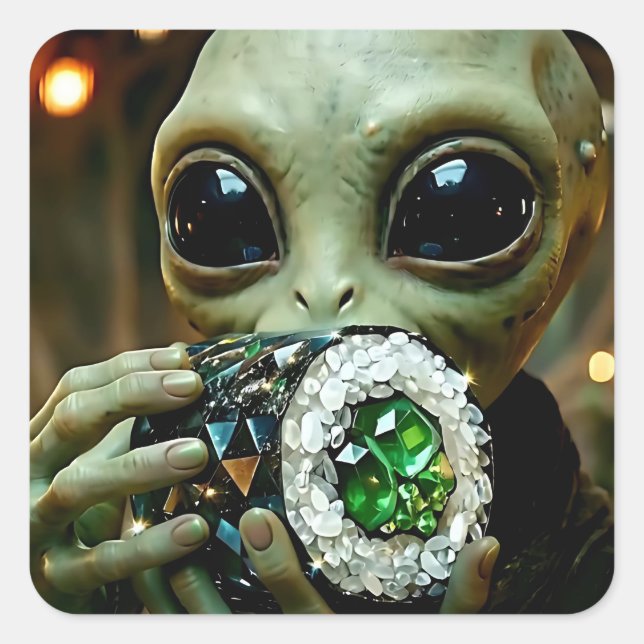 Pegatina Cuadrada Extraterrestre Alien y Sushi Cristalino   (Anverso)